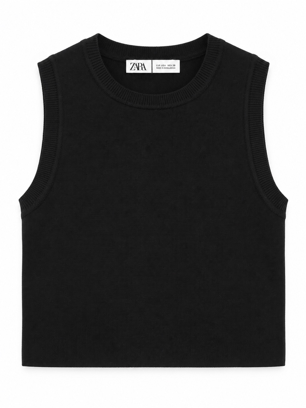 Zara Black Sleeveless Knit Crew Neck Sweater Vest Top Size M Minimalist